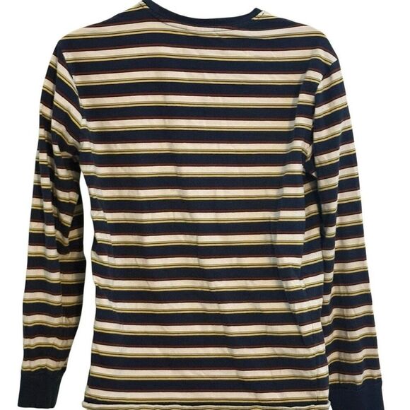 Vintage 90s HUF Worldwide Long Sleeve T Shirt Embroidered Logo Striped Blue Yell - Picture 7 of 7